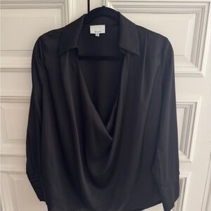 Black Drape Front Blouse